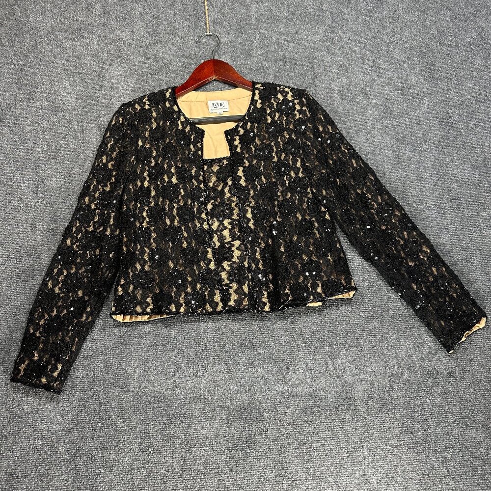 Andretta Donatello Womens Small Jacket and Bustier Black Sequin Lace Long Sleeve